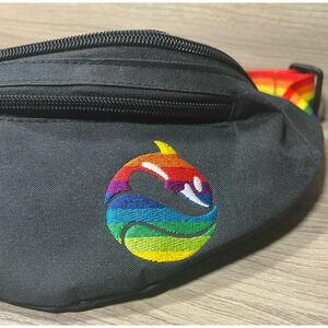 Rare SeaWorld Rainbow Shamu Fanny Pack Black Canvas Waist Bag Pride Souvenir VTG